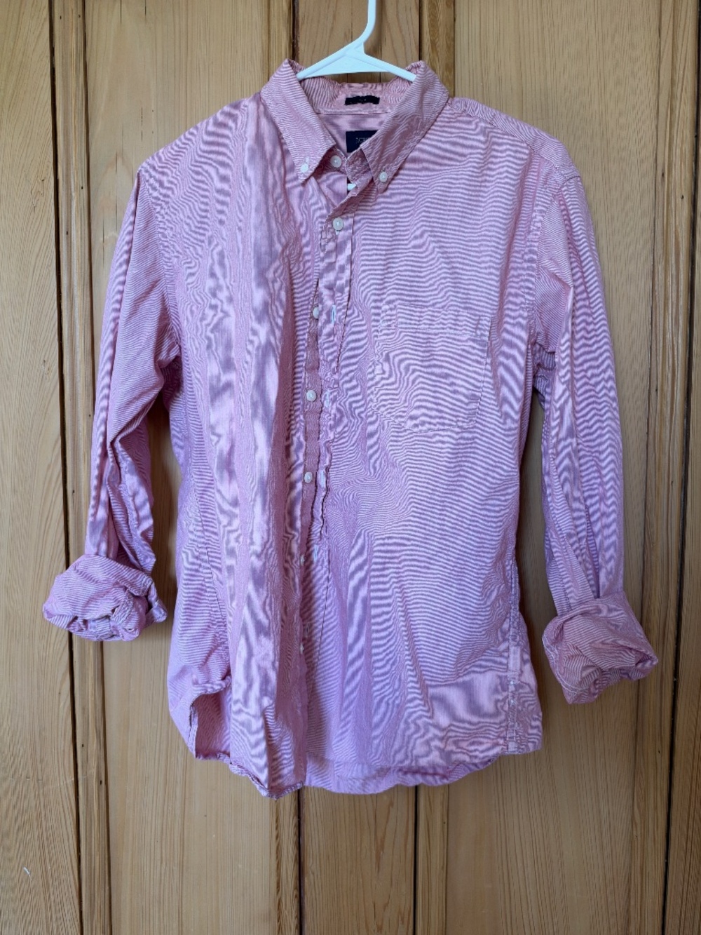 J Crew Slim Long-Sleeve Button Down Shirt in Red stripe, Size L